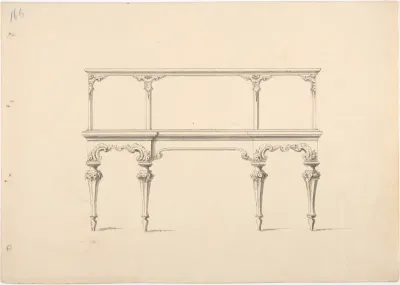 Design for a Mirrored Sideboard with Diminishing Legs, Floral and Rocaille Ornament