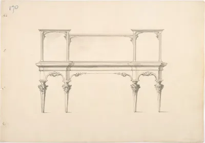 Design for a Mirrored Sideboard with Pointed Legs and Floral Ornament