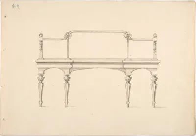 Design for a Mirrored Sideboard with Pointed Legs and Foliate Ornament