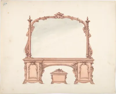 Design for a Mirrored Sideboard with Rococo Ornament, and Casket