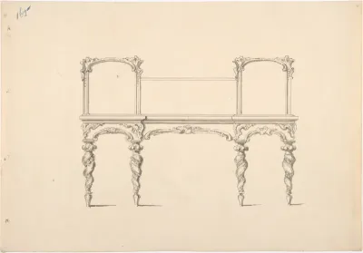 Design for a Mirrored Sideboard with Turned Legs Rocaille Ornament (Verso: Sketch for a Desk)