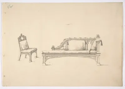 Design for a One-armed Gothic Style Sofa and Chair