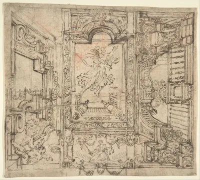 Design for a Painted Ceiling: Perspective Architectural with a Figure at the Center