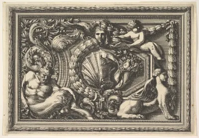 Design for a Panel with Two Variants containing a Satyr and a Sphynx, from "Panneaux d'ornement"