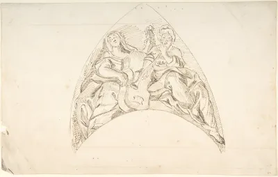 Design for a Pedentive Decoration: two women with musical instruments
