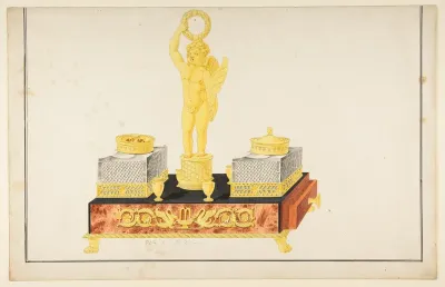 Design for a Pen and Ink Stand with a Cupid and Two Ink Wells