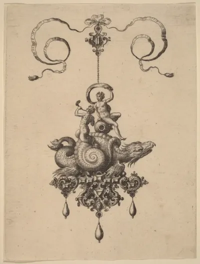 Design for a Pendant with a Sea-Monster in a Shell Carrying a Triton and a Woman with a Sail