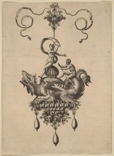 Design for a Pendant with a Winged Sea-Monster Carrying Venus Anadyomene on a Shell and a Man with an Oar