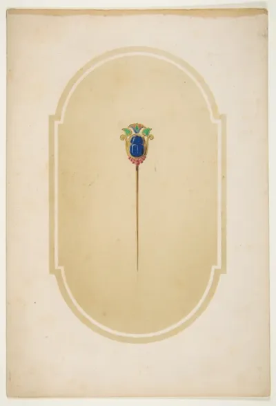 Design for a pin with a blue scarab