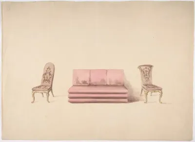 Design for a Pink Sofa and Two Mauve Chairs