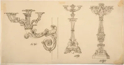 Design for a Sconce and Two Candelabras