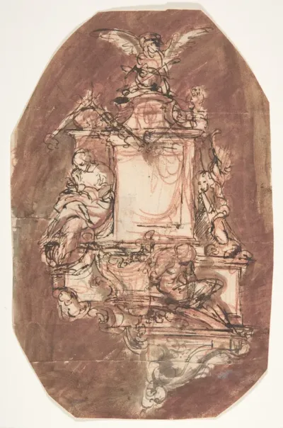Design for a sepulchral monument (recto); Fragment of a letter and notes (verso)