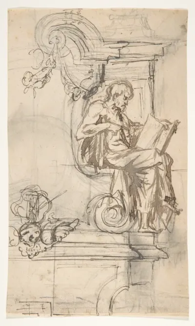 Design for a sepulchral monument with a seated prophet or philosopher (recto); Sketches (verso)