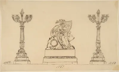 Design for a Set of Candlesticks and a Clock