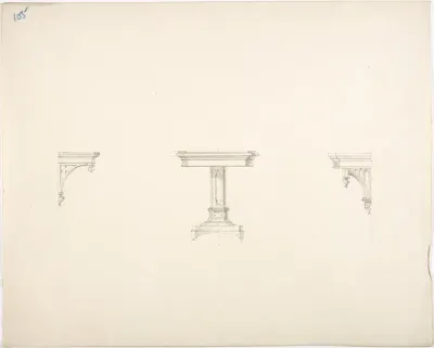 Design for a Small Gothic Pedestal Table and Two Brackets