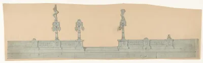 Design for a Stage Set at the Opéra, Paris: Balustrade wtih Lamp Posts