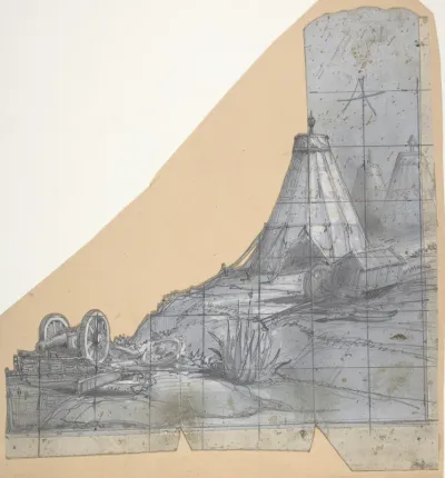 Design for a Stage Set at the Opéra, Paris: Tent and Overturned Wagon