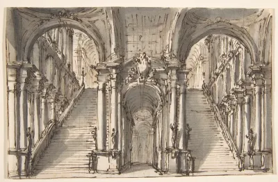 Design for a Stage Set: Double Stairway Pierced by an Arcade (recto); Slight Sketch (verso)