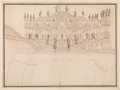 Design for a Stage Set: Longitudinal Section and Plan of Amphitheater and Stage