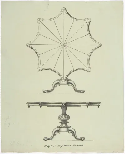 Design for a Star-shaped Tilting Pedestal Table: Two Views