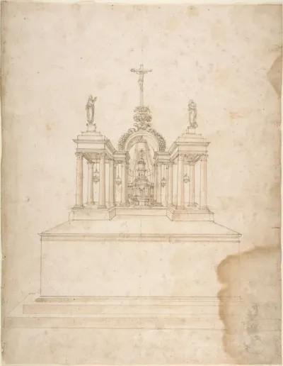 Design for a Tabernacle Surmounted by Christ on the Cross and Praying Figures (the Virgin and Saint John?)