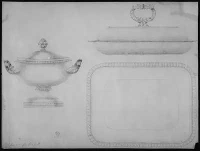Design for a tea-pot, verso: design for a covered dish and bowl