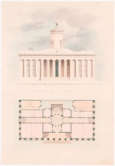 Design for a University (entrance façade and plan)