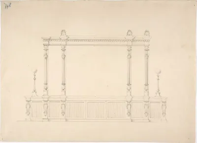 Design for a Very Large Cabinet, with Renaissance Ornament and Lamps
