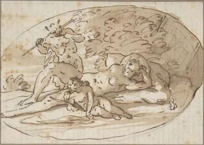 Design for a Vignette with a Nymph Surprised by a Satyr
