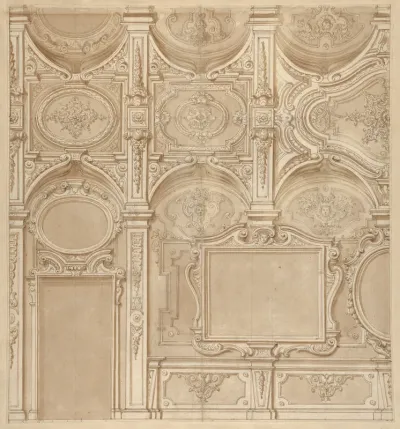 Design for a Wall and Ceiling with Frames and Decorations in Stucco