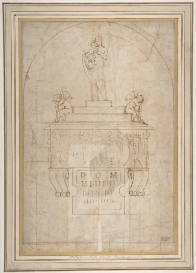 Design for a Wall Tomb or Monument (Recto); Smaller Variant Version with Half Length Madonna & Child on Crescent Moon (Verso)