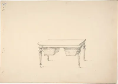 Design for a Worktable with Two Suspended Containers (Verso: Sketch for desk)