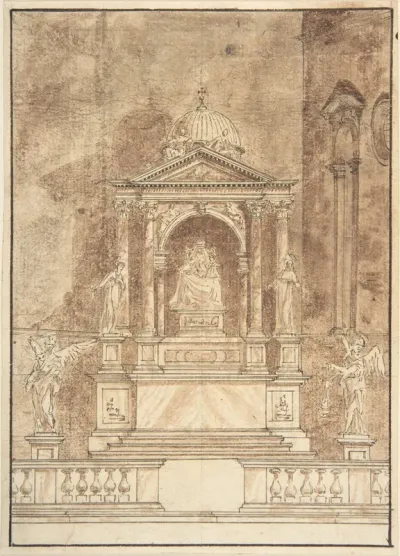 Design for an Altar: Virgin and Child Flanked by Saints, Two Angels in the Left and Right Foreground