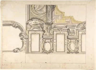 Design for an Attic Window and an Interior, with the Frame of the Ceiling Shown