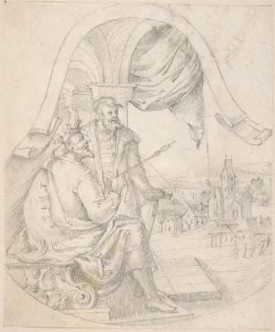Design for an Illustration: King and Courtier against a Landscape