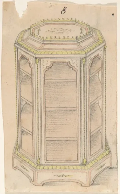 Design for an Octagonal Cabinet with Glass Doors and Shelves