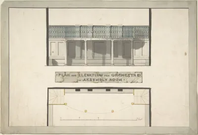 Design for an Orchestra Gallery in an Assembly Room, Plan and Elevation