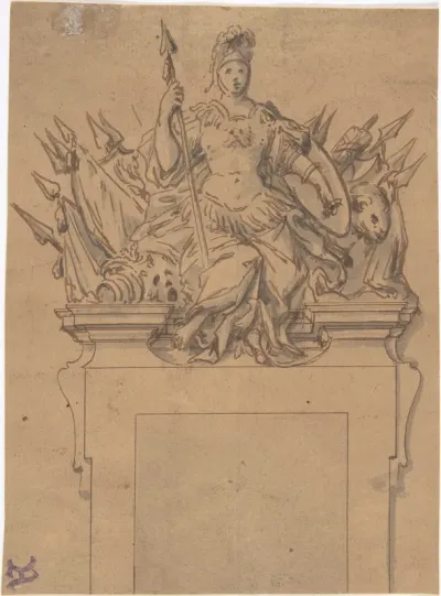Design for an Overdoor or Chimney Piece with an Armorial Trophy and the Figure of Minerva