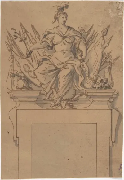 Design for an Overdoor or Chimney Piece with an Armorial Trophy and the personification of Victory