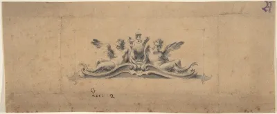 Design for an Overdoor or Headpiece: Two Reclining Figures and Urn