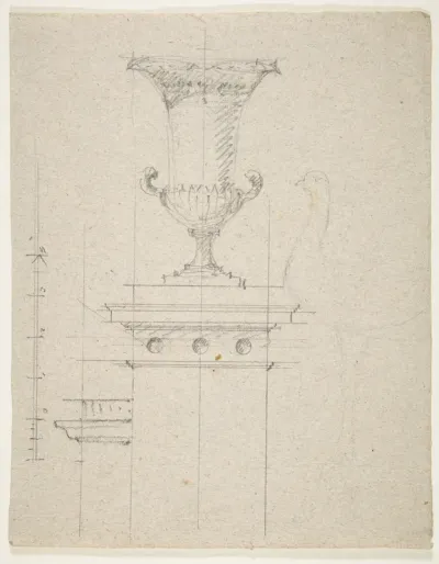 Design for an urn (verso); Designs for two urns (recto)