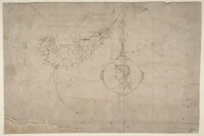 Design for an Urn with Garland of Vegetables and Fruit and Medallion with Profile of a Caesar