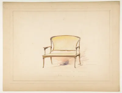 Design for Art Nouveau Loveseat with Caning