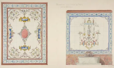 Design for ceramic tile decoration of a bathroom in "Pompeian" manner (possibly for Deepdene, Dorking, Surrey)