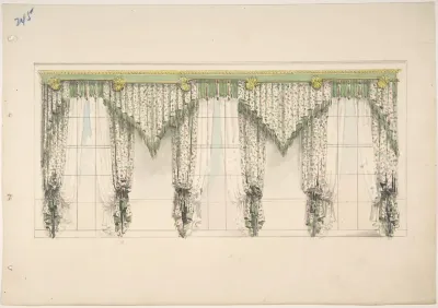Design for Curtains with Pink, Green and White Floral Fabric and Pink and Green Fringes