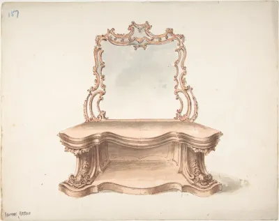 Design for Curvilinear Side Table with Mirror