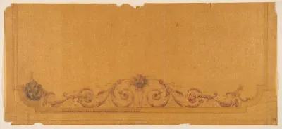 Design for decorative border to a ceiling with a putto carrying a basket of flowers