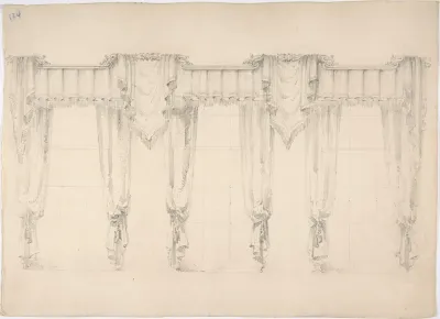 Design for Fringed Curtains Surrounding Three Windows