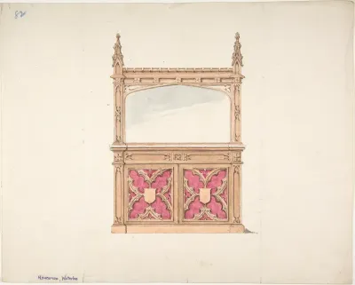 Design for Gothic Style Cabinet with Mirror