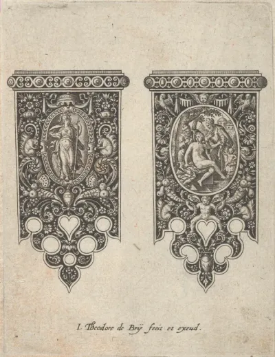 Design for Knife Handles with an Armed Woman and Susanna and the Elders, from Mansches de Coutiaus
